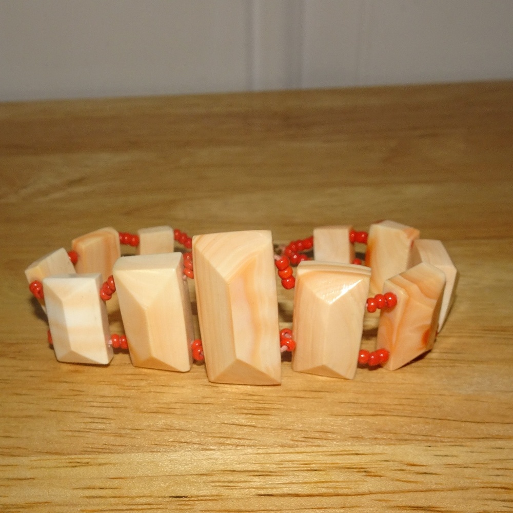 Vtg. Ceramic? Tile Panel Beaded Bracelet